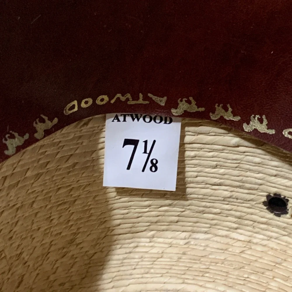 Atwood 7X Palm Leaf Straw Cowboy Hat Tan Long Oval Western 7 1/8 Made in Mexico